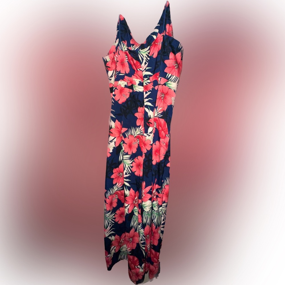 NEW Reveuse Pink and Blue Floral V- Neck Waist Tie Zipper Jumpsuit size 2X - Picture 6 of 15